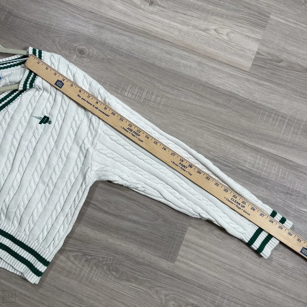 Prince Pickleball Womens Sweater Cable Knit Tennis Preppy V Neck XXL White/Green